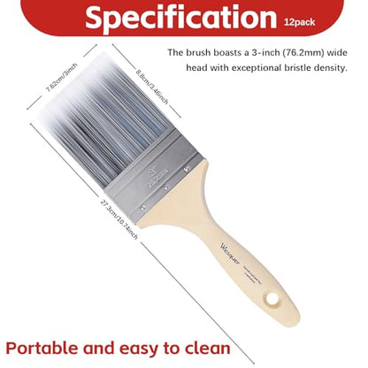 Wesquer 3 Inch Flat Paint Brushes 12 Pack Bulk Professional Coverage - size: Z3 inch (12 pack)