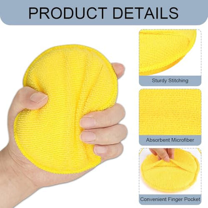 10PCS Wax Applicator Pads, Microfiber Polished and Waxed Sponge with Finger Pocket, Round Foam Car Wax Applicator Pad, Universal Detailing Sponge Block for Car Cleaning and Polishing (Yellow) - color: Yellow