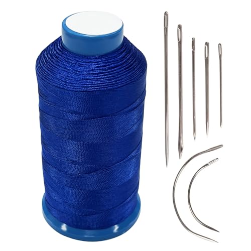 Haobase Bonded Nylon Sewing Thread 1500 Yard T70#69 for Leather, Bag, Shoes, Canvas, Upholstery with Sewing Needles Kit (Blue) - color: Blue