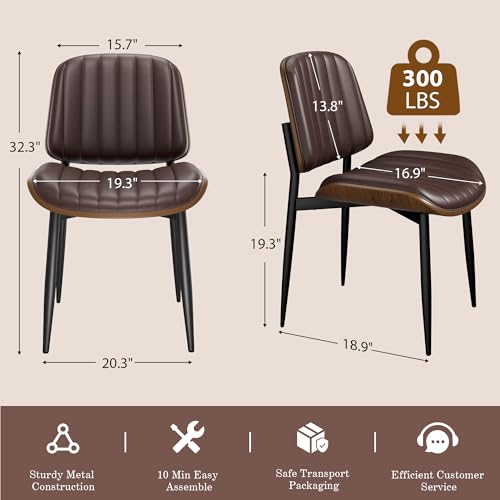 REONEY Dining Chairs Set of 4, Mid-Century Modern Kitchen Chairs, Brown - color: Dark Brown Vertical Stripes