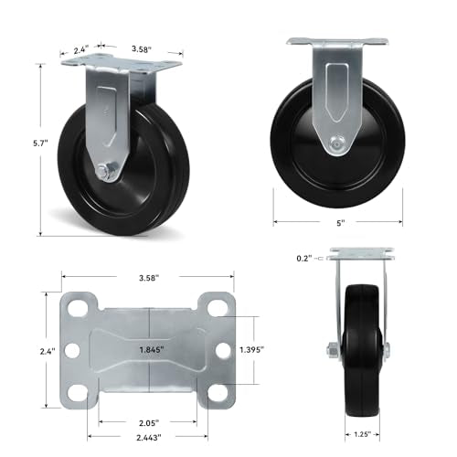 5" Casters, Heavy Duty Industrial Rigid Caster Wheels, Plate Hard Rubber Wheel for Cart Furniture Workbench (12 Rigid) - style: 12 Pack Rigid
