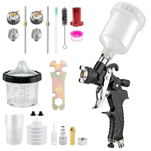 Mini HVLP Air Spray Gun with 200ML Disposable Paint Cups+125cc Plastic Cup - color: Black