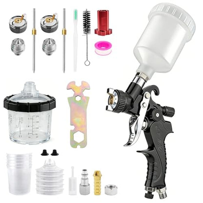 Mini HVLP Air Spray Gun with 200ML Disposable Paint Cups+125cc Plastic Cup - color: Black