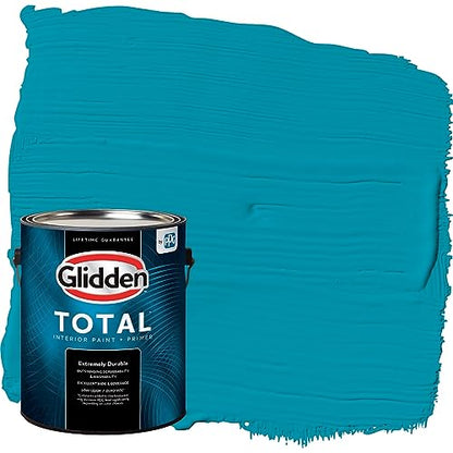 Glidden Total Interior Wall Paint & Primer All-in-One, Mediterranean Blue/Aqua-Blue, Flat, 1 Gallon - color: Mediterranean Blue, size: 128 Fl Oz (Pack of 1)