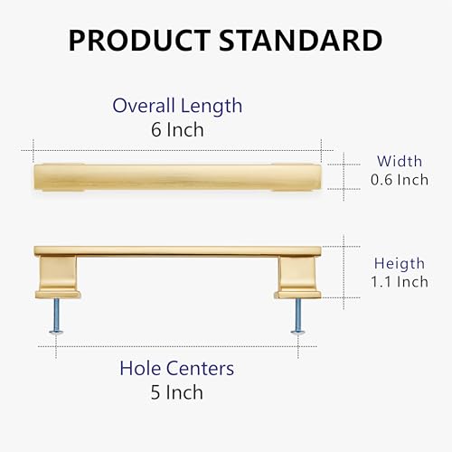 10 Pack 6 Inch Length|5 Inch(128mm) Hole Center Brushed Gold Kitchen Cabinet Handles, Cabinet Pulls Kitchen Cabinet Hardware, Cupboard Pulls, Drawer Handles - color: Brushed Gold, size: 5 inch Hole Center(128mm), style: 10 Pack Handle