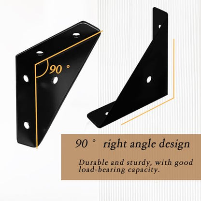 10Pcs Triangle Corner Braces Brackets, 65mm Heavy Duty Large Metal Corner Bracket Support, Universal Black Angle Corner Connectors for Home Furniture Cabinet Bed Table Chair Bookshelf
