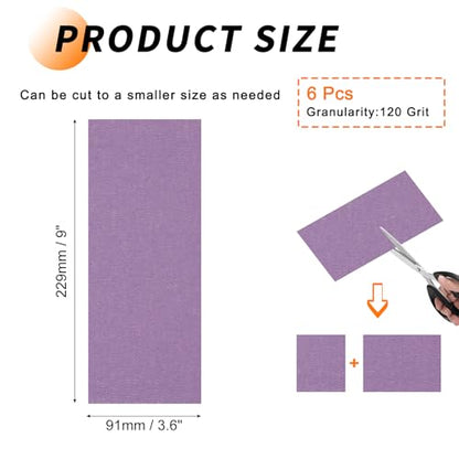 6 Pcs 120 Grit Sandpaper 3.6 x 9 Inch Sand Paper Purple Alumina - size: 120Grit, 3.6 x 9 Inch