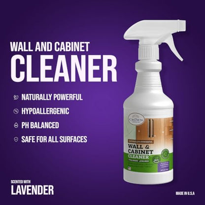 Natural Wall Cleaner Spray for Painted Walls,Ceiling,Cabinets,Baseboard,Wood,Stainless-Lavender Scented, Streak Free Stain Remover Spray for Dirt,Dust,Odor,Oils,Grease-Multipurpose & Deodorizing 24 Oz