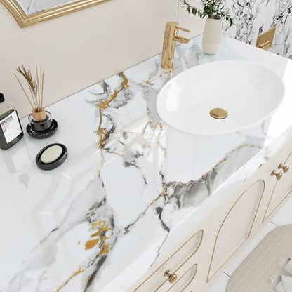 Glossy White/Grey Marble Contact Paper for Kitchen Counter Top Peel and Stick Waterproof Marble Wallpaper 17.7"x120" Self Adhesive Modern White Countertop Contact Paper for Bathroom Cabinets - size: 17.7" x 120"