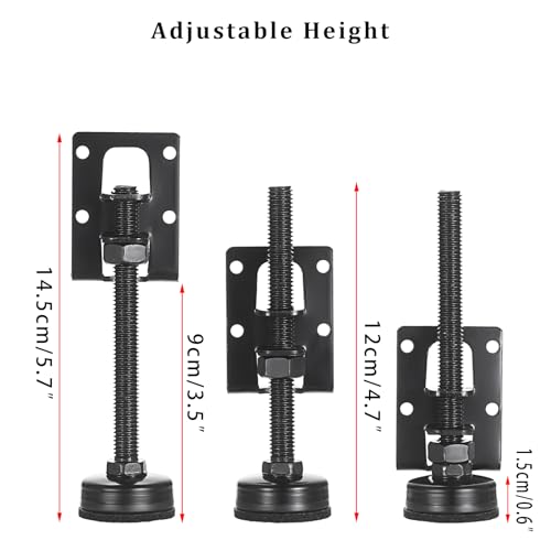 OwnMy 4PCS Adjustable Furniture Leveling Feets L Shaped Furniture Levelers - size: 4.7"H-Black