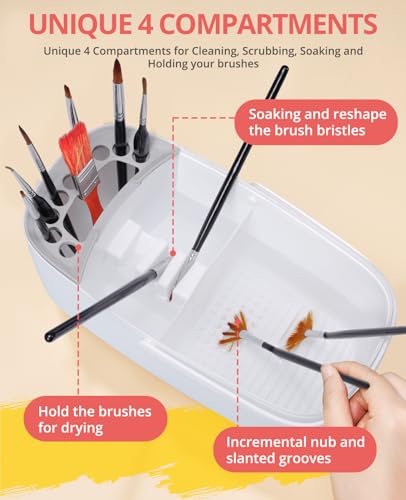 GAMENOTE Paint Brush Cleaner, Paint Brush Holder and Palette, White - color: White