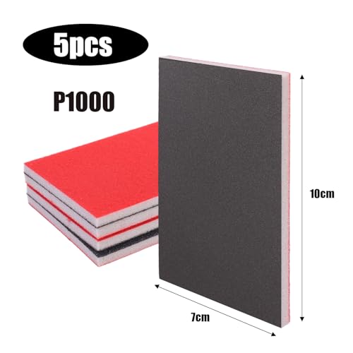 5Pcs/Set Sanding Sponge Set, 120-3000 Grit Soft Foam Hand Sander Block, Hook & Loop Wet Dry Sanding Sponges for Metal Wooden Furniture Drywall Sheetrock and Model Polishing (P1000, 10x7cm) - color: P1000