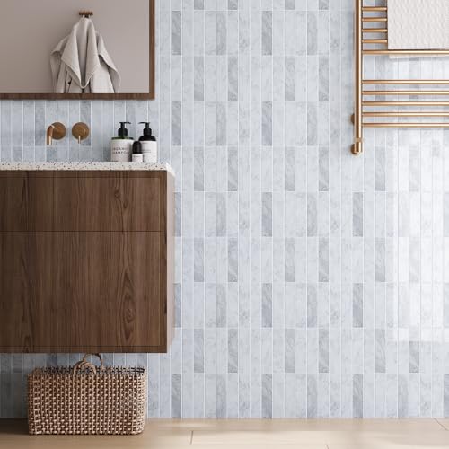 VaryPaper 20 Sheets Grey White Marble Look Backsplash Peel and Stick Subway Tile Self Adhesive Vinyl Tile Waterproof Removable Sticky Backsplash for Renters Back Splash Stick on Tiles for Kitchen - size: 20 Sheets