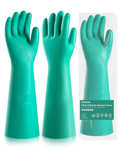 ThxToms Long Nitrile Chemical Resistant Gloves, Reusable Heavy Duty Safety Work Gloves, Acid, Alkali and Oil Protection - color: 1pairs, size: X-Large