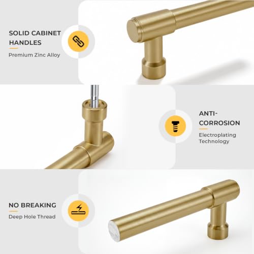 Goldenwarm 10 Pack 6-1/4 Inch Champagne Bronze Cabinet Pulls Modern Kitchen & Bathroom Hardware Heavy Duty Zinc Alloy Drawer Handles with Complete Screw Kit Consistent Finish for Whole-Home Renovation - color: Champagne Bronze, size: 6-1/4 Inches Hole Cen