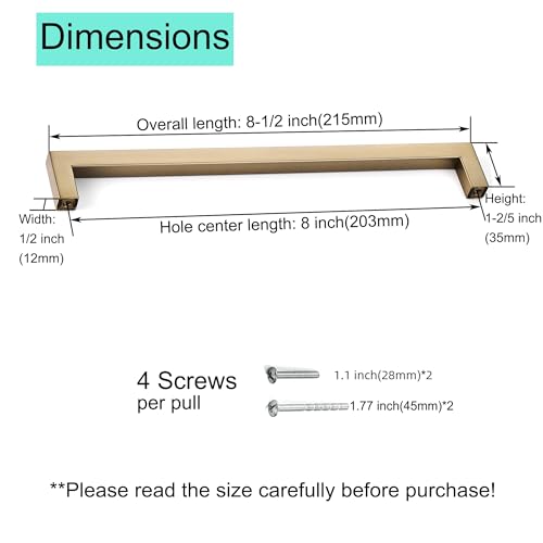 30 Pack Champagne Cabinet Pulls Square Drawer Handles Cupboard Handles Modern Stainless Steel Kitchen Cabinet Handles 8 Inch Caninet Hardware - color: Champagne, size: 8 inch hole center (203mm)