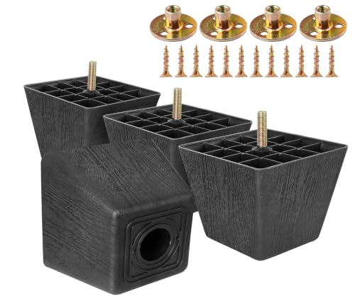 4pcs Plastic Square Legs 3" with Plate Nuts, M8-1.25 Bolt, Widen - size: 3 Inch, Widen, M8-1.25 Metric Bolts