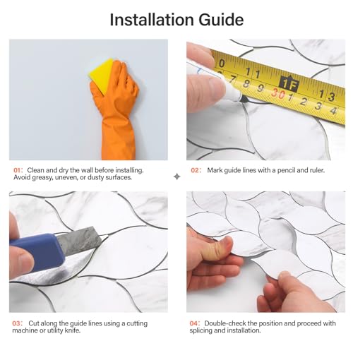 Tilingview 10-Sheet Peel and Stick Backsplash Tile for Kitchen, Self-Adhesive Mosaic Leaf Shape PVC Mixed Metal Wall Tile with Gaps (Leaf Gaps Marble) - color: Leaf Gaps Marble