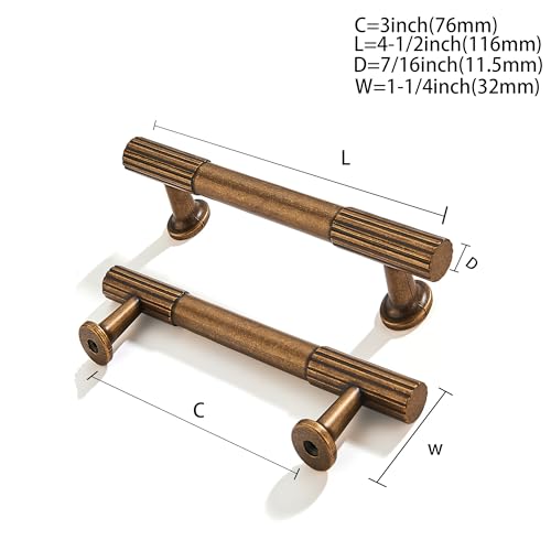 10-Pack 3 Inch Hole Center Antique Brass Cabinet Pulls Solid Heavy Duty Cabinet Pull is Suitable for Drawers Dressers Handles Kitchens Bathroom cabinets - color: Antique Brass, size: 3 Inch(76mm) hole center