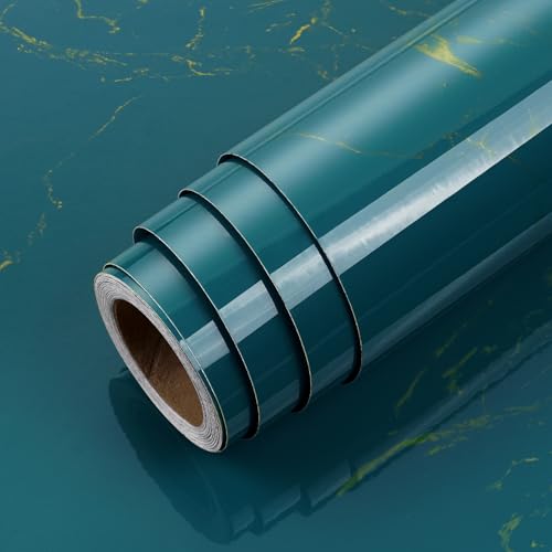 Livelynine 15.8x394 Marble Wallpaper Peel and Stick Contact Paper for Countertops Waterproof Renter Friendly Countertop Vinyl Wrap Gold and Teal Green Marble Countertop Self Adhesive Covering Kitchen - size: 15.8" x 394"