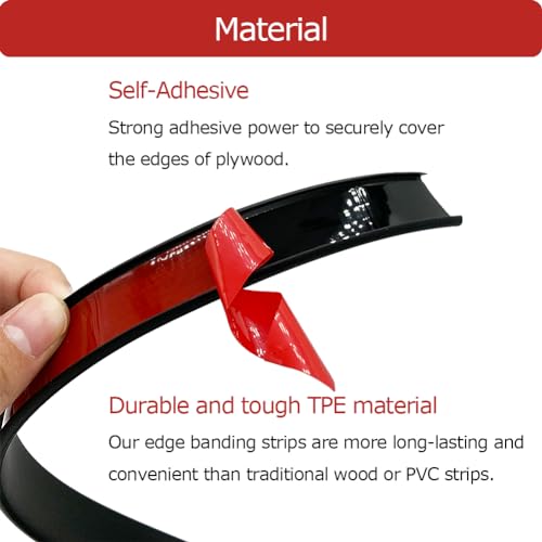 U Shape Plywood Edge Banding - Fit 1/2 inch Edge, Self-Adhesive Edge Trim for Desk, Table, Countertop, Furniture, Black, 20Ft - color: Black, size: 1/2inch (20Ft)