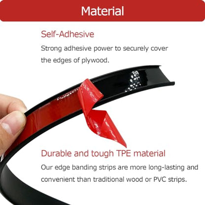U Shape Plywood Edge Banding - Fit 1/2 inch Edge, Self-Adhesive Edge Trim for Desk, Table, Countertop, Furniture, Black, 20Ft - color: Black, size: 1/2inch (20Ft)