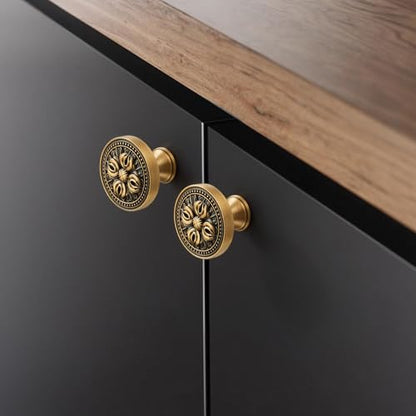 Antique Solid Brass Cabinet Knobs, 5 Pack
