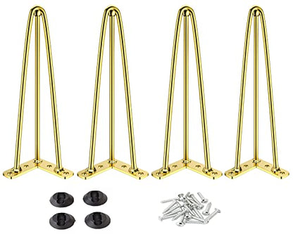 Osring 18 Inch Furniture Hairpin Legs Gold,1/2" Dia 3-Rods Metal Table Feet - color: Gold, size: 18 Inch