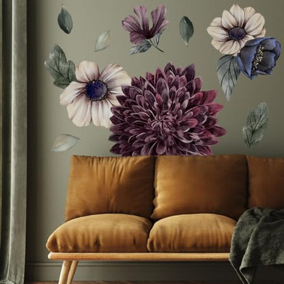 Large 3D Boho Floral Flower Wall Decals for Girls Bedroom Home Backdrop Decorations Living Room TV Background Decor