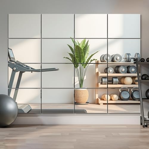 Home Gym Mirror Tiles, 16x12'', 16-Piece, Large Square Workout Mirrors - size: 16''x12''-16PCS