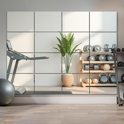 Home Gym Mirror Tiles, 16x12'', 16-Piece, Large Square Workout Mirrors - size: 16''x12''-16PCS
