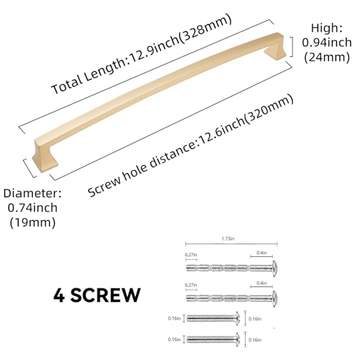 10 Pack 12-5/8 Inch(320mm) Cabinet Pulls Brushed Brass Kitchen Cabinet Handles Drawer Pulls Solid Cabinet Hardware - color: Brushed Brass, size: 12-5/8'' Hole Center(320mm)