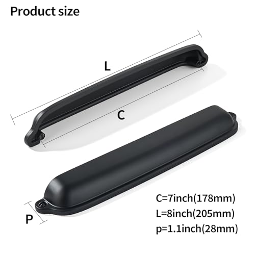 khtumeware 10 Pack Matte Black Cup Pulls 7 Inch Center to Center - Cabinet & Drawer Handles for Kitchen Hardware - color: Matte Black, size: 7"(178mm) Hole Center