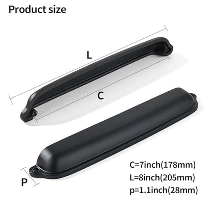 khtumeware 10 Pack Matte Black Cup Pulls 7 Inch Center to Center - Cabinet & Drawer Handles for Kitchen Hardware - color: Matte Black, size: 7"(178mm) Hole Center