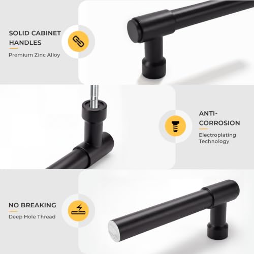 Goldenwarm 10 Pack 3 Inch Black Cabinet Pulls Modern Kitchen & Bathroom Hardware Heavy Duty Zinc Alloy Drawer Handles with Complete Screw Kit Consistent Finish for Whole-Home Renovations - color: Matte Black, size: 3 Inches Hole Center