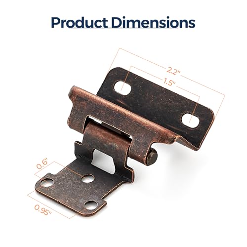Antique Copper Cabinet Hinges 1/2 Inch Overlay, 4 Pack(2 Pairs) - color: Antique Copper