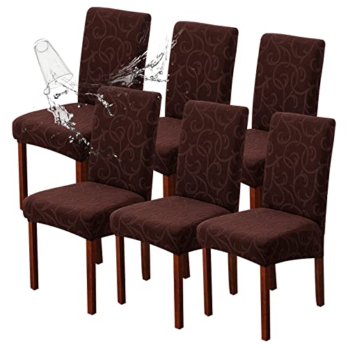 Waterproof Dining Room Chair Covers, Stretch Parsons Chair Slipcovers - color: Flower Pattern-chocolate, size: Regular-6 Pack