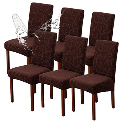 Waterproof Dining Room Chair Covers, Stretch Parsons Chair Slipcovers - color: Flower Pattern-chocolate, size: Regular-6 Pack