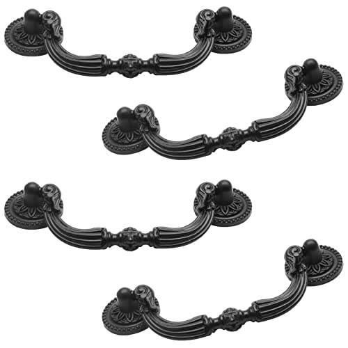 4 Pack 3.5" Hole Center Bail Pull Antique Black Drawer Handle - color: Black, size: 3.5 Inch