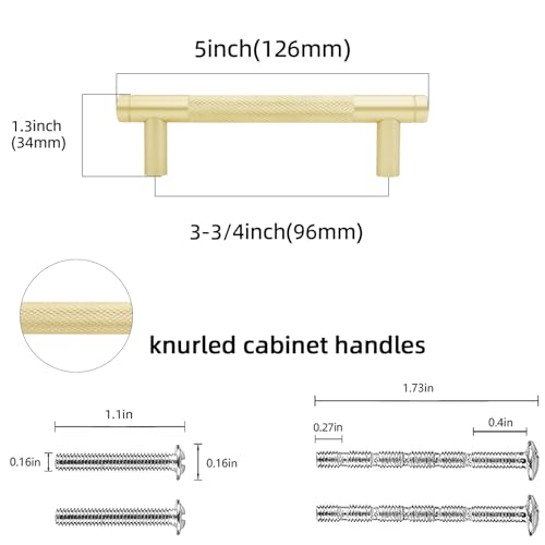 10 Pack 3.75 Inch Brushed Brass Kitchen Cabinet Handles - color: Brushed Brass, size: 3-3/4'' Hole Center(96mm)