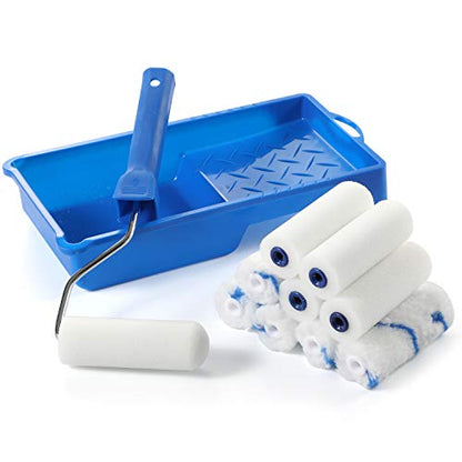 NANJA 4" Foam Paint Roller Kit Mini Roller with Tray, Frame & 12 Refills