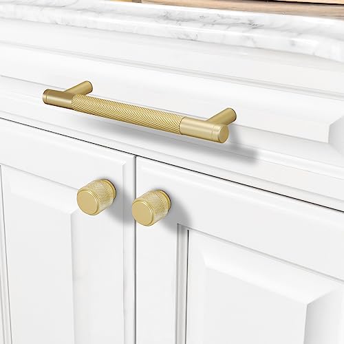 COTYKILEY 10 Pack 10 Inch(256mm) Brushed Brass Cabinet Handles Gold Knurled Kitchen Cabinet Pulls Cabinet Door Handles Kitchen Cabinet Hardware Cupboard Drawer Pulls - color: Brushed Brass, size: 10" Hole Center（256MM）