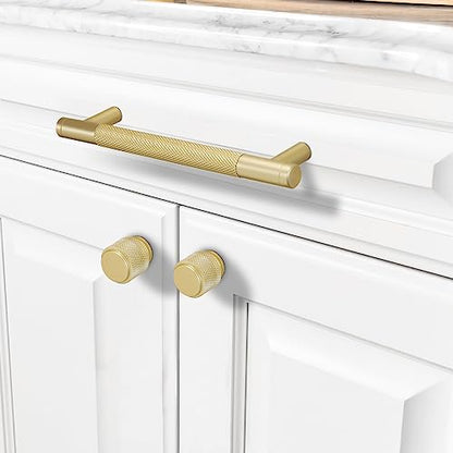 COTYKILEY 10 Pack 10 Inch(256mm) Brushed Brass Cabinet Handles Gold Knurled Kitchen Cabinet Pulls Cabinet Door Handles Kitchen Cabinet Hardware Cupboard Drawer Pulls - color: Brushed Brass, size: 10" Hole Center（256MM）