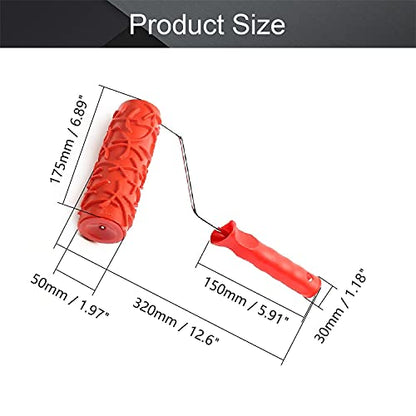 Utoolmart 7" Home Wall Rubber Paint Roller 175mm Wooden Grain Painting Roller with Plastic Handle 1Pcs - size: EG038T