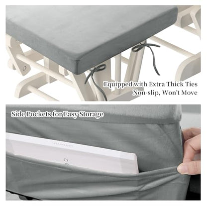 HOMBYS Glider Rocker Replacement Cushions 5 PCS with Storage Side Pocket, Velvet Fabric, Foam & Microfiber Filling, Non-Slip & Washable,Thickened & Supportive for Glider Rocking Chair-Light Grey - color: Light Grey