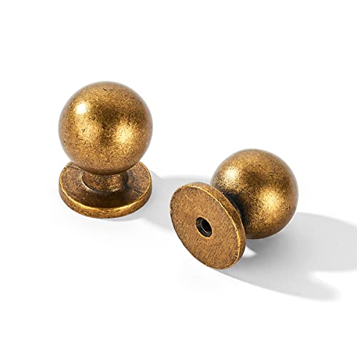 khtumeware 10 Pack 1 inch Vintage Retro Antique Brass Zinc Alloy Cabinet Knob - Single Hole Center Cabinet Pull Hardware for Bedroom, Kitchen.