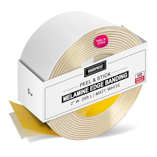 2" Matt White Peel & Stick Melamine Edge Banding, 25 ft - size: 2 inch
