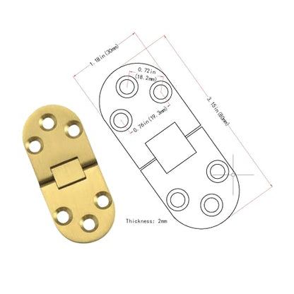2pcs Solid Brass Hinges, Door Hinge Brass flip Hinges, Folding Tabletop Concealed Hinges, Furniture Hardware with Screws (L:3.15in(80mm)-2Pcs) - size: L:3.15in(80mm)-2Pcs