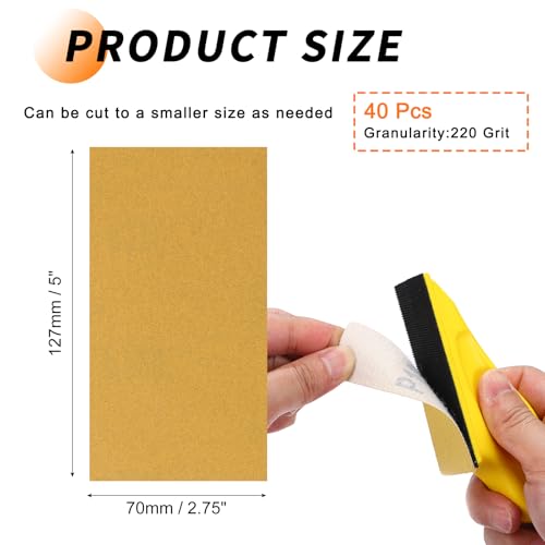 40 Pcs 220 Grit Sandpaper 2.75x5 Inch Sand Paper Alumina Abrasive - size: 2.75 x 5 Inch(220 Grit)