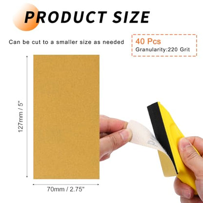 40 Pcs 220 Grit Sandpaper 2.75x5 Inch Sand Paper Alumina Abrasive - size: 2.75 x 5 Inch(220 Grit)